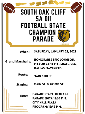  SOC 5A DII State Championship Parade Downtown Dallas